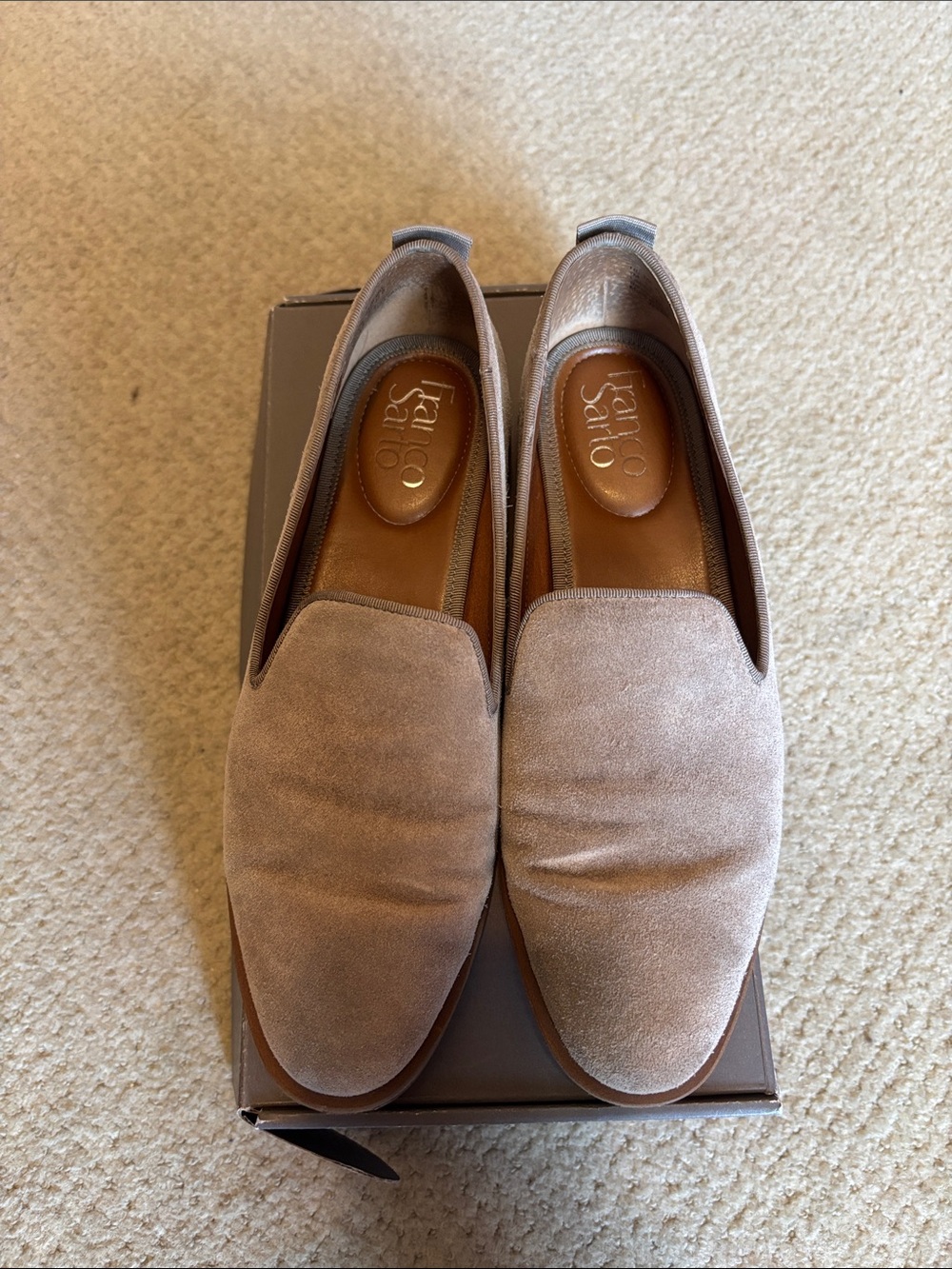 Franco Sarto Women’s Suede Slip-On Loafers in Taupe